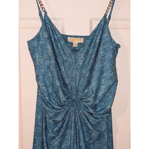 Michael Kors Turquoise Dress Chain Strap Twist Front‎ Midi XL NWT $155 MSRP - Picture 6 of 12